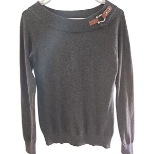 Lauren Ralph Lauren Charcoal Sweater with Leather Detail